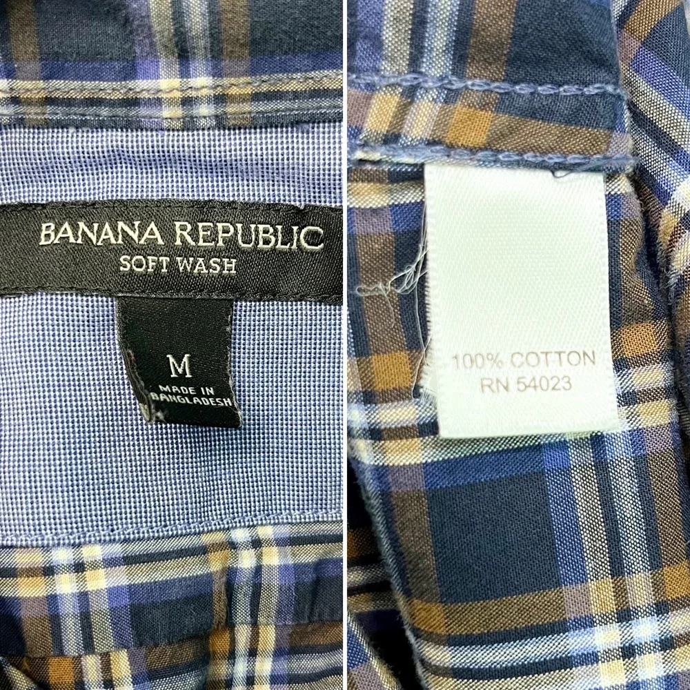 banana republic | soft wash button down shirt navy brown plaid m